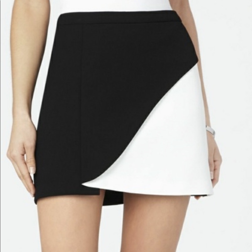BCBG Maxazria asymmetrical skirt in black/white